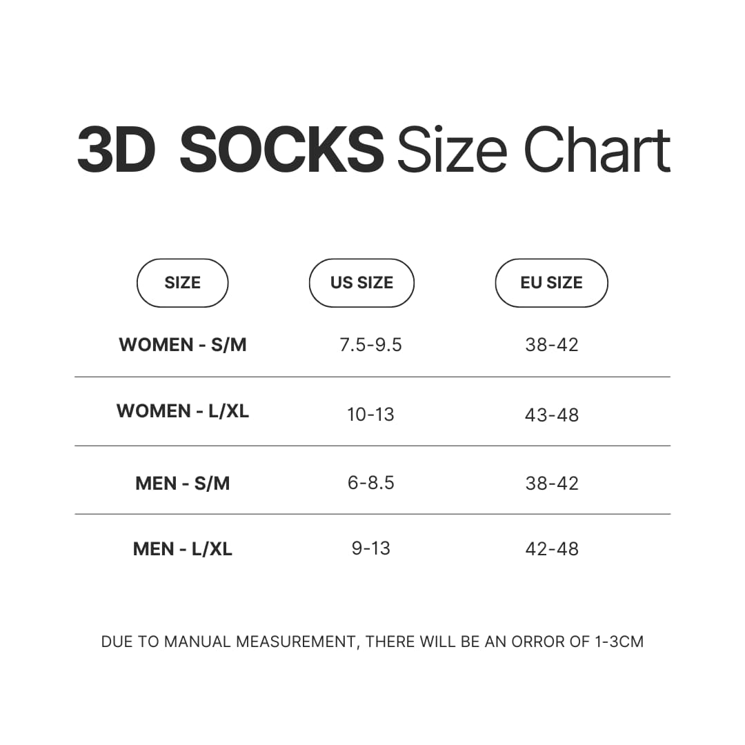 3D Socks Size Chart - Bleach Merchandise Store