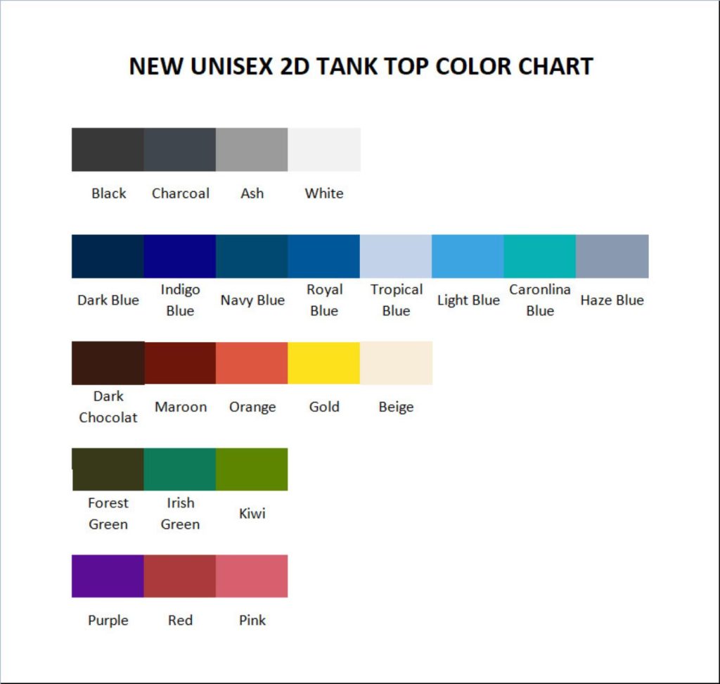 tank top color chart - Cowboy Bebop Shop